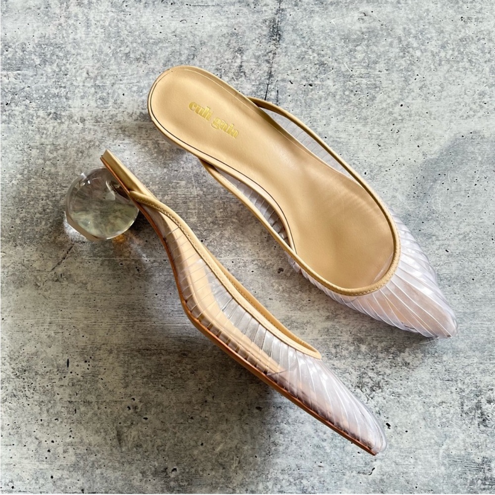 Cult Gaia Transparent and Tan Mules